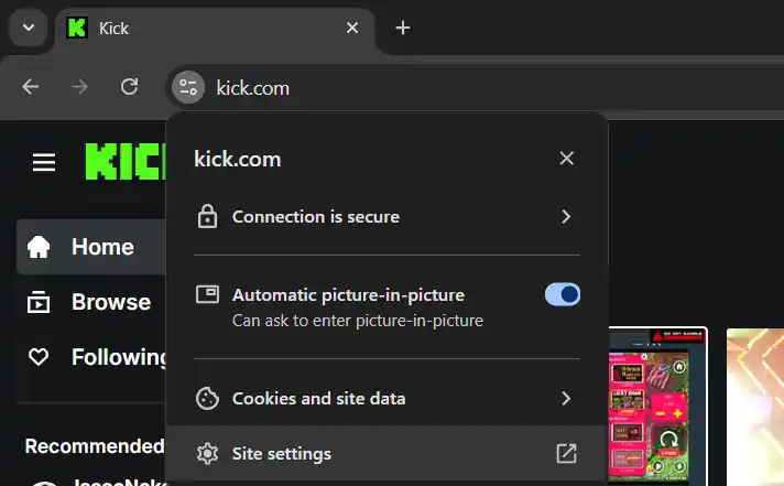 enabling auto Picture in Picture permission in site settings